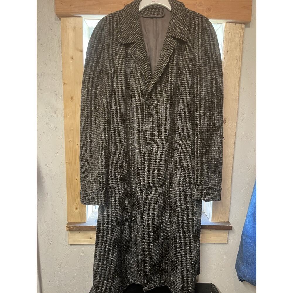 Vintage Selkirk Tweed Wool Overcoat Mens 42 Long Gray Houndstooth USA